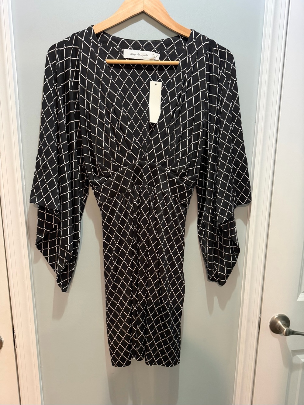 T-Bags Black Mini Dress with White Geometric Grid